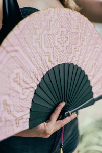 Shipibo pink silk fan