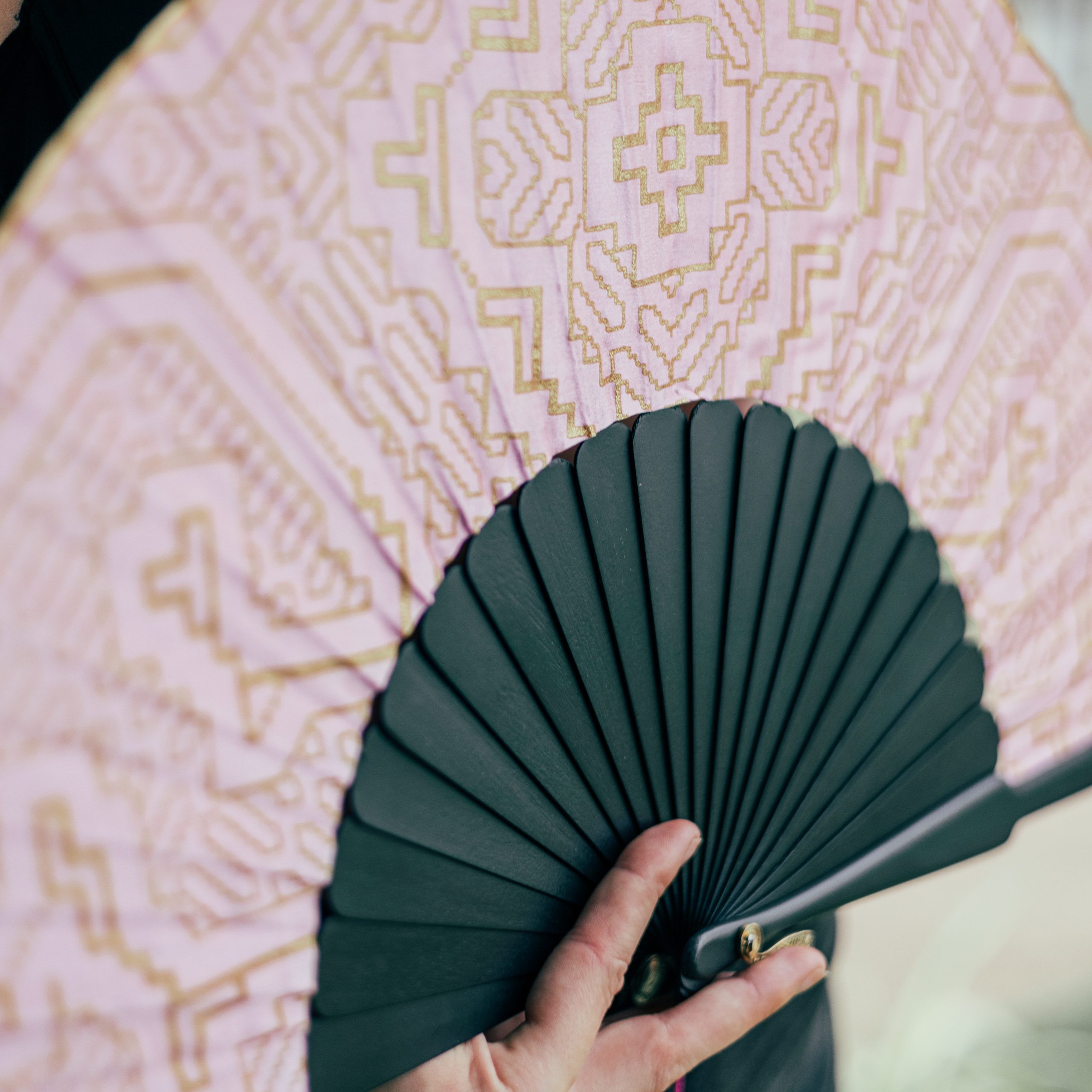 Shipibo pink silk fan