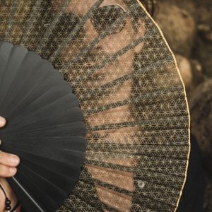 Flower Of Life Black Organza Silk Fan