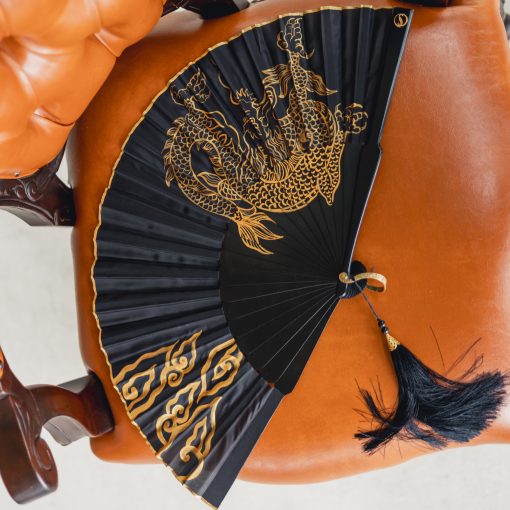 Black Dragon Silk Fan